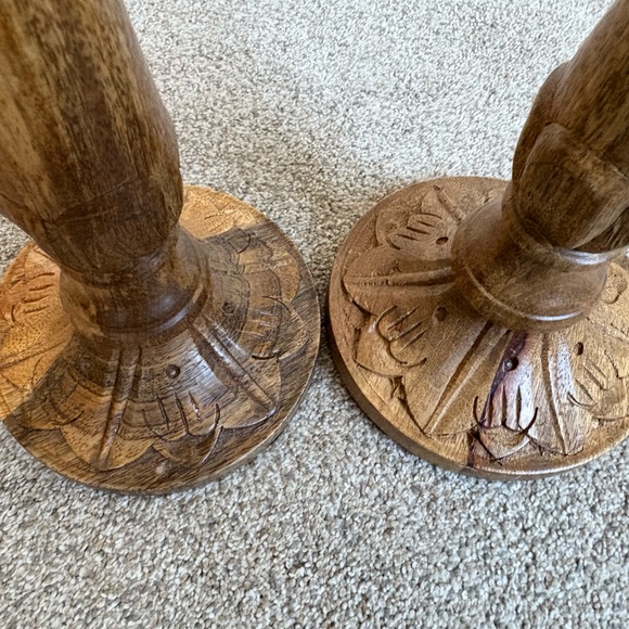 Vintage Wooden Carved Candle Holders with Felt Protective Holders - Picture 4 of 7